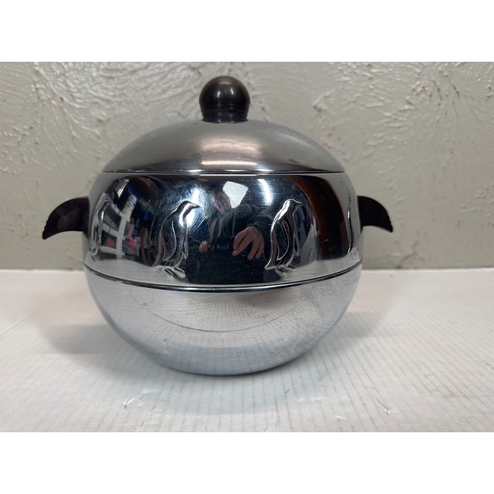 West Bend Penguin Hot Cold‎ Server Serverware Chrome Penguin Embossed Vintage